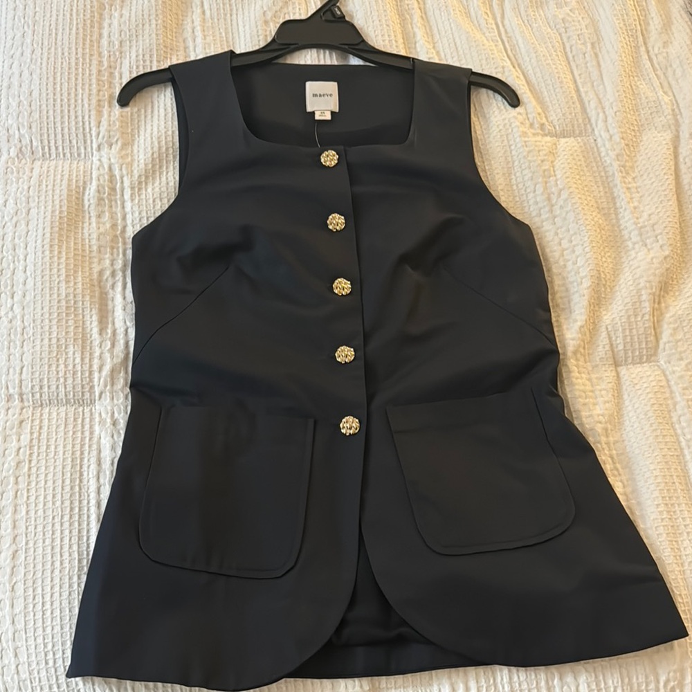 Maeve Black Button Down Sleeveless Top